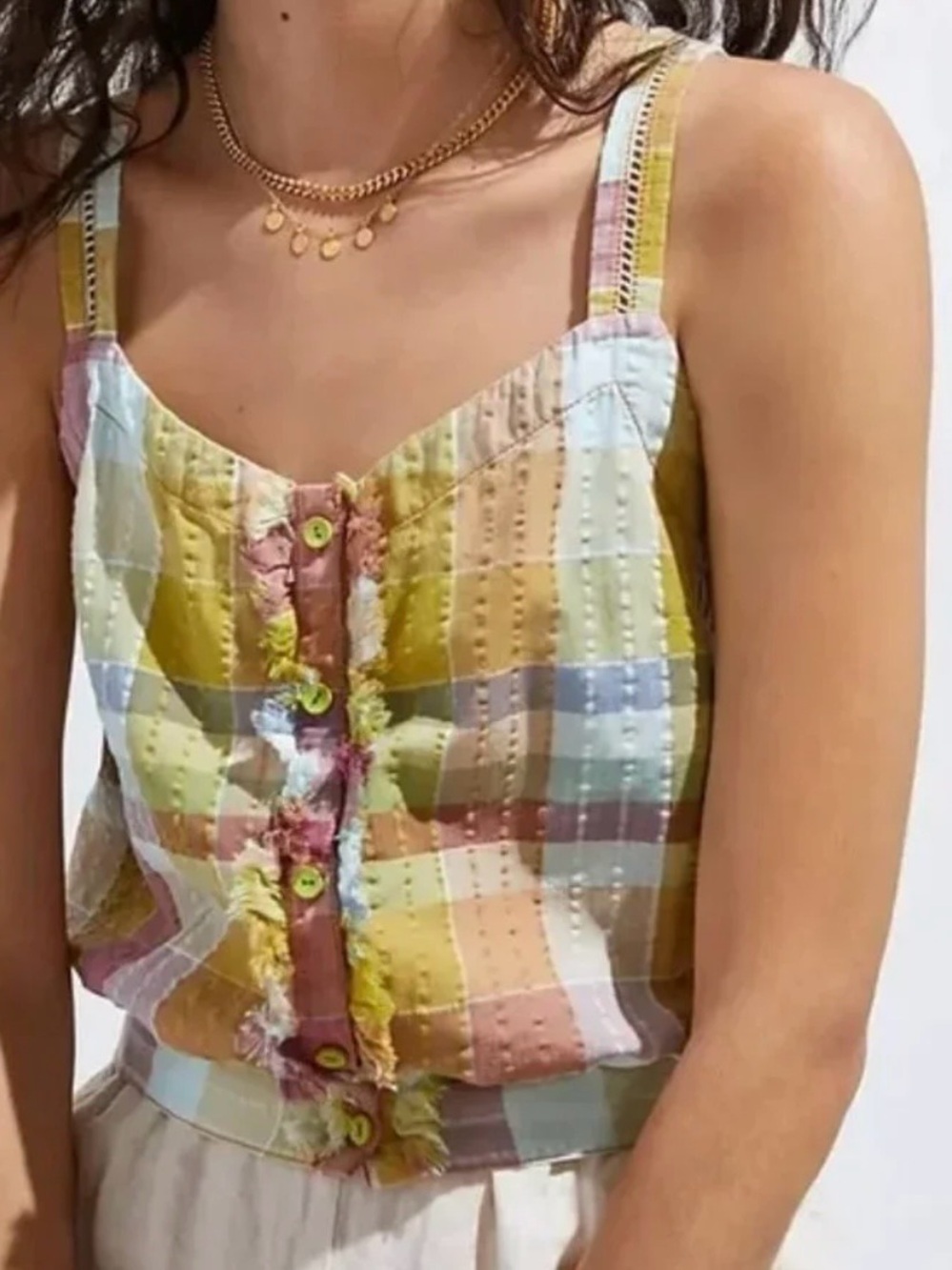 Pilcro Multi-Pastel Plaid Button-Front Camisole